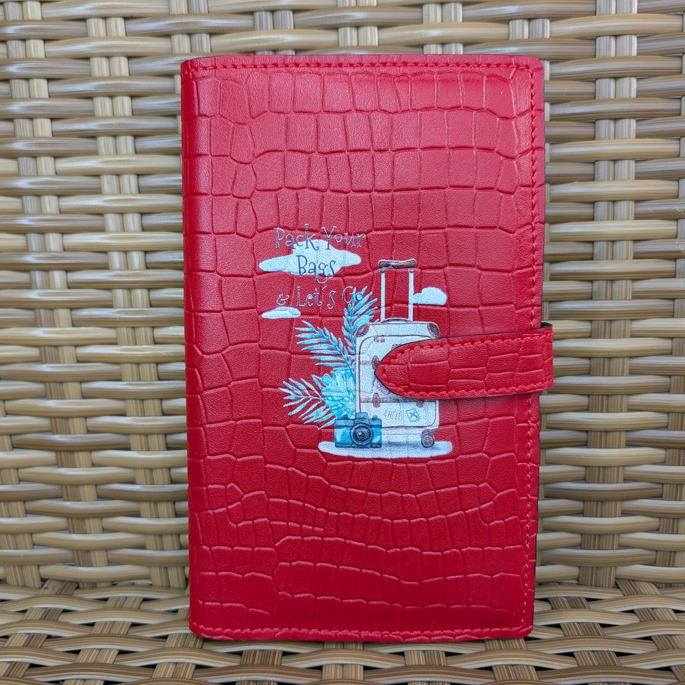 Art Caravan Red Leather Suede Wallet Pack Your Bags & Let's Go Suitcase Design
